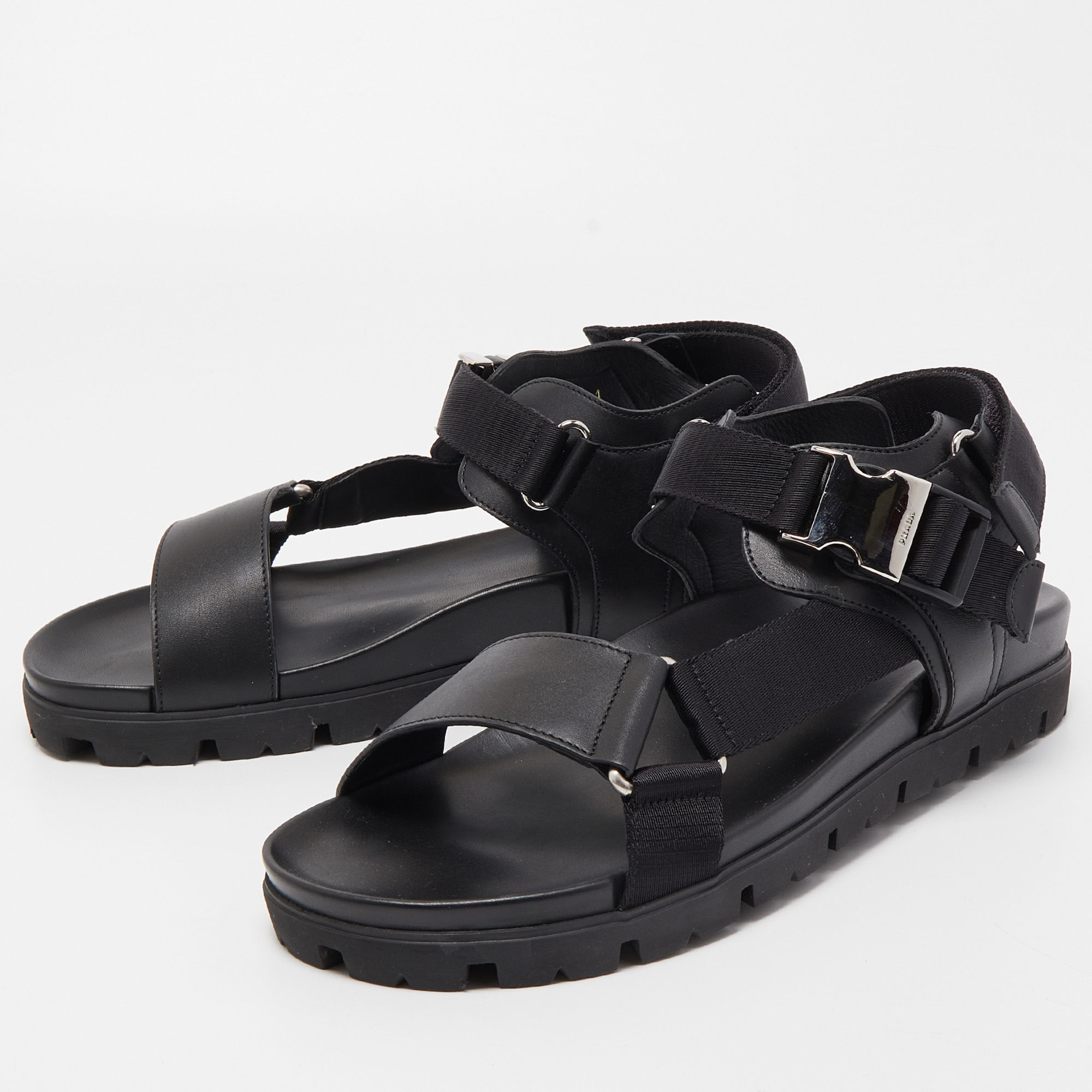 

Prada Black Leather Tape Strap Flat Sandals Size