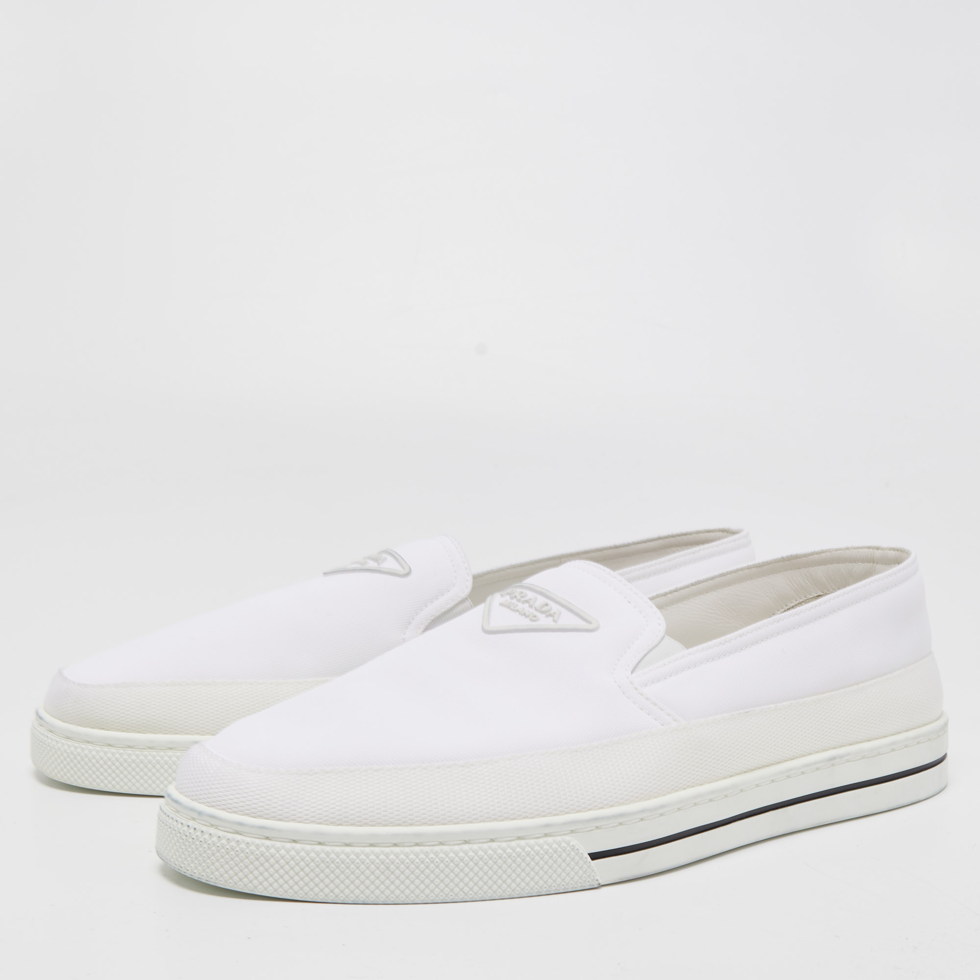 

Prada White Nylon Logo Slip On Sneakers Size