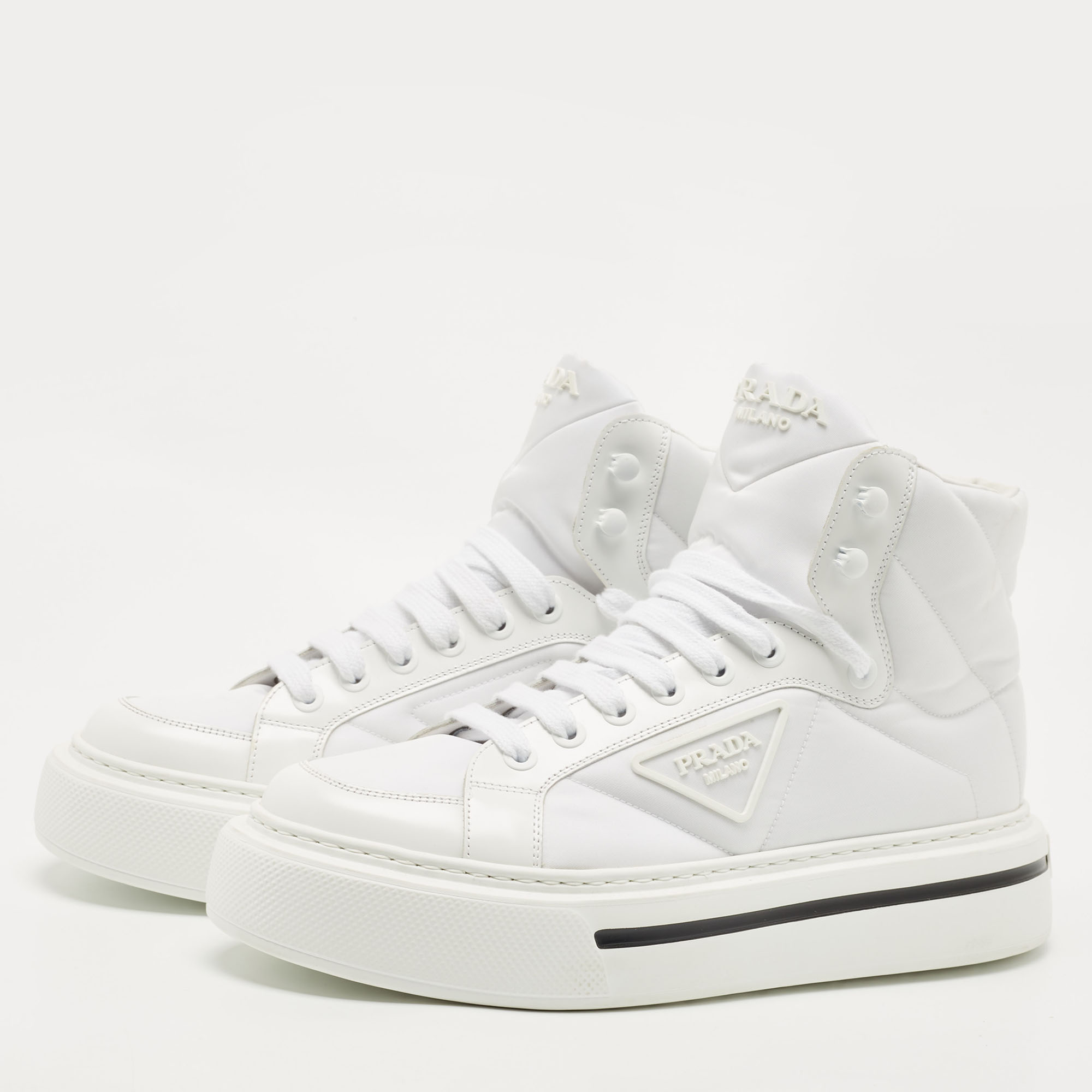 

Prada White Nylon and Leather High-Top Sneakers Size