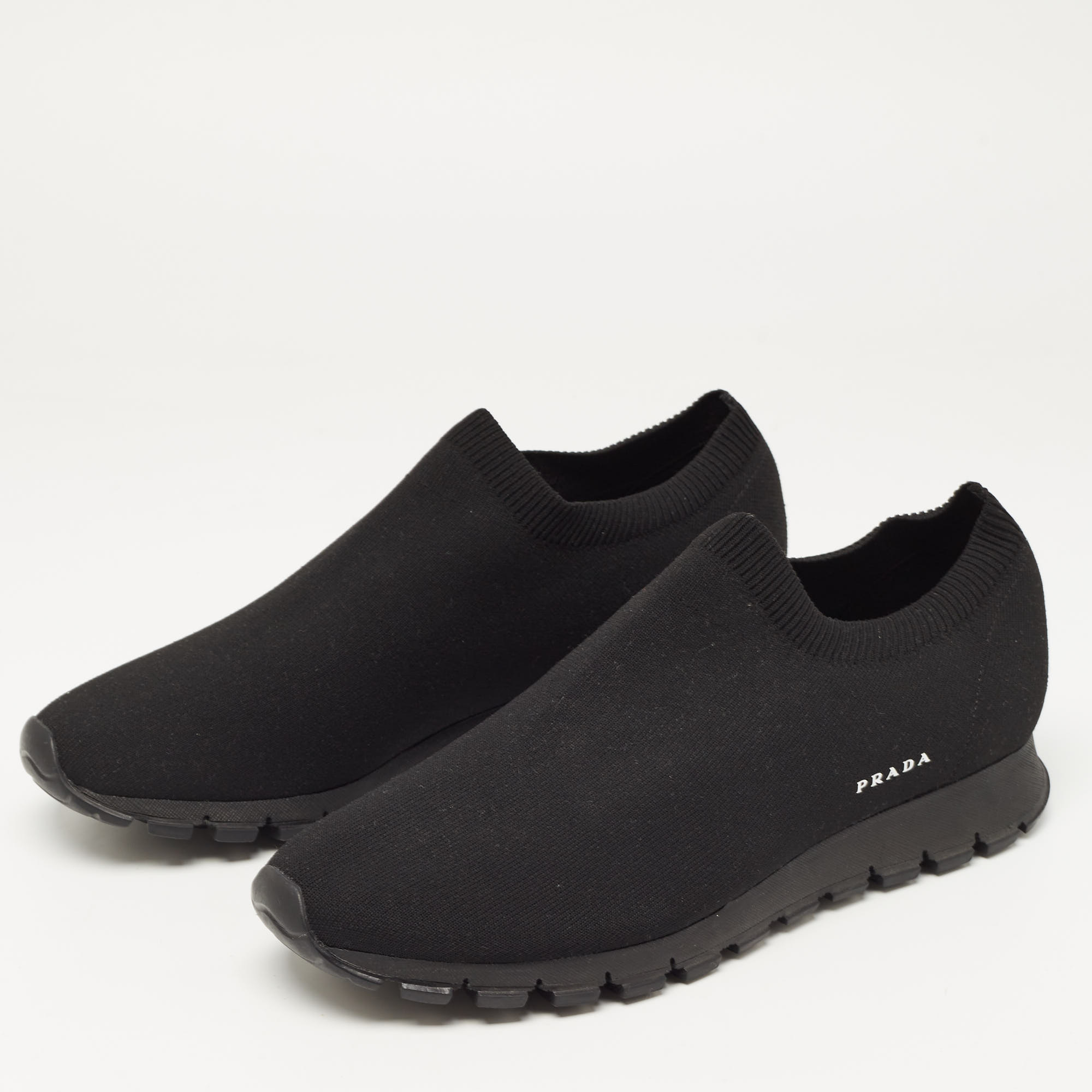 

Prada Black Knit Fabric Slip On Sneakers Size