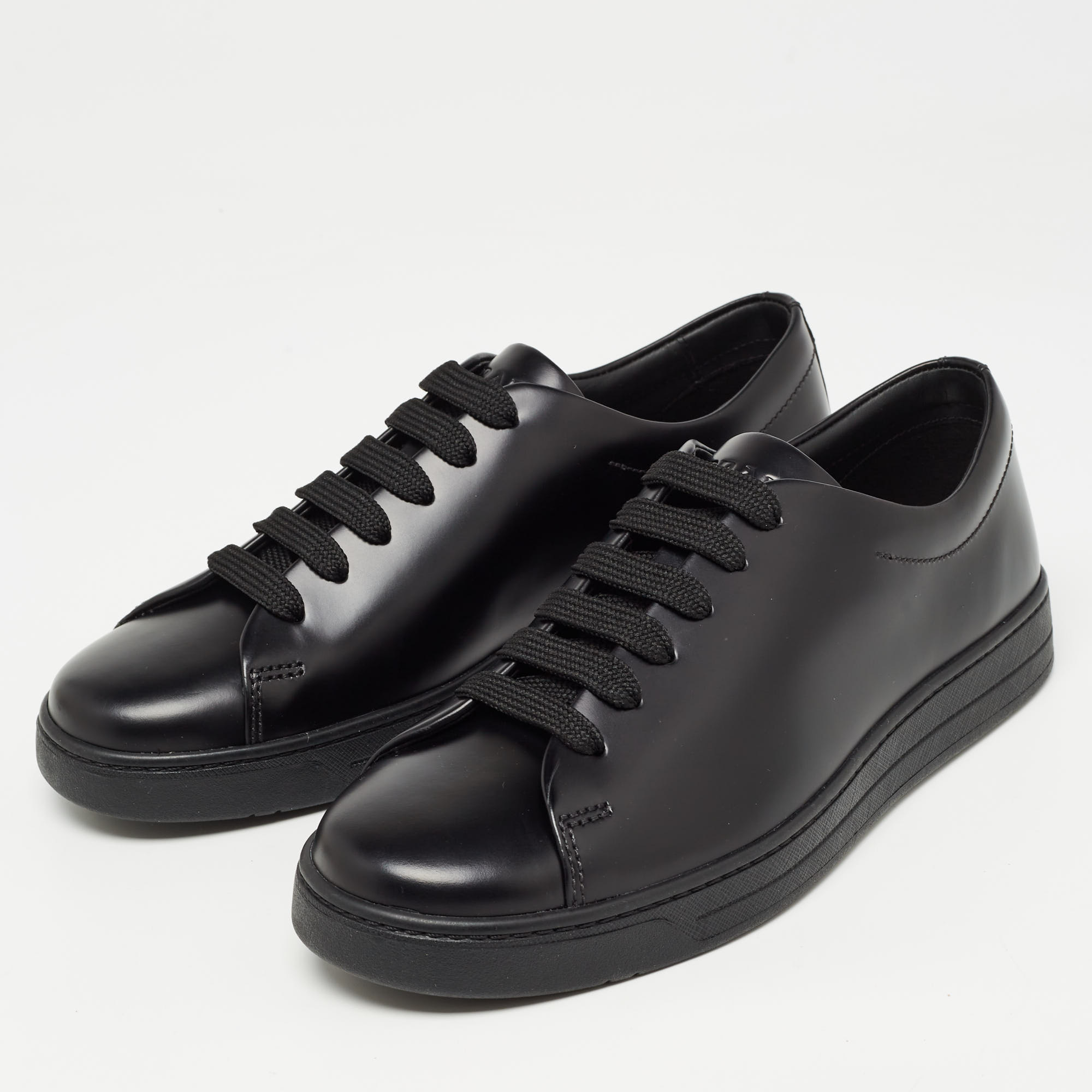 

Prada Black Leather Lace Up Sneakers Size