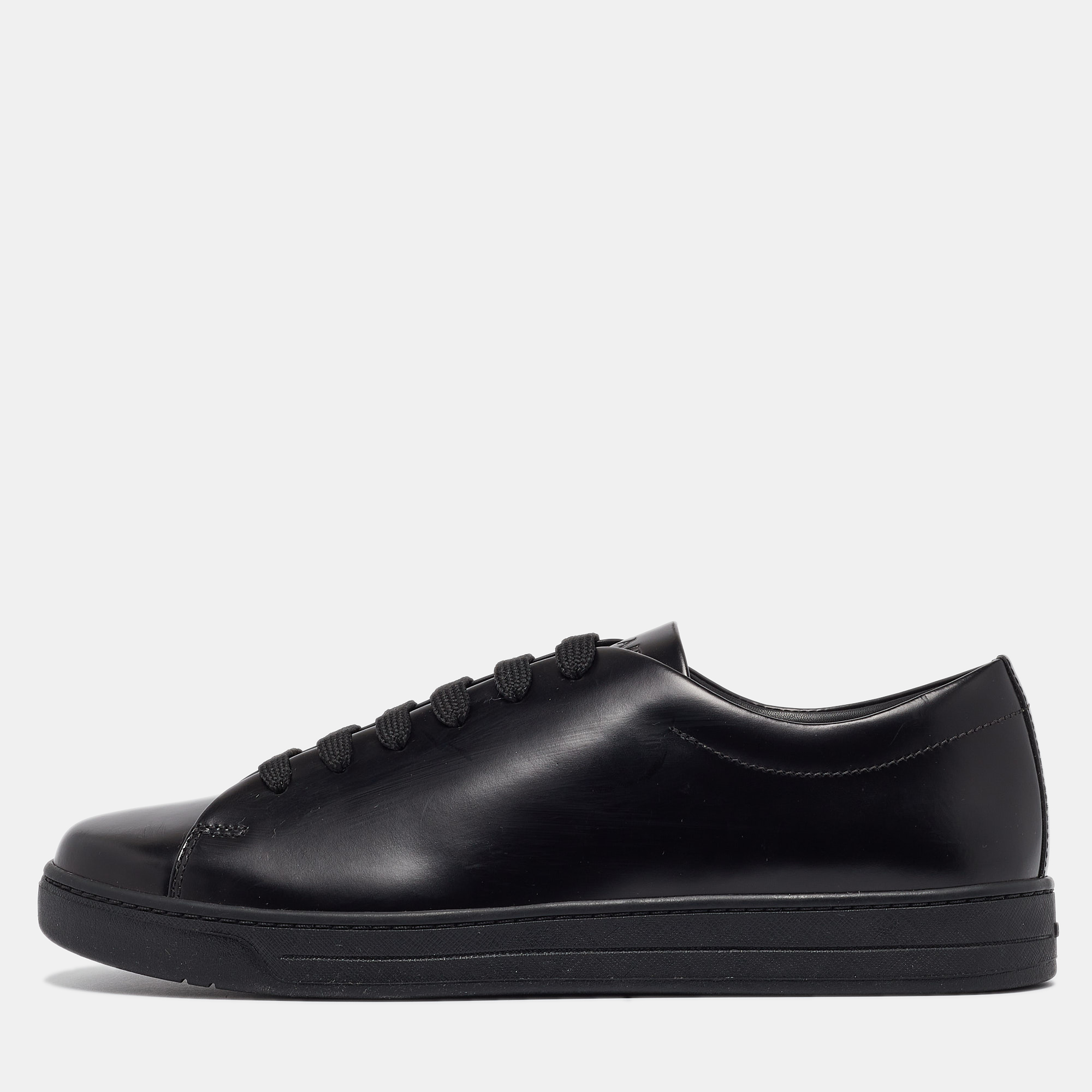 

Prada Black Brushed Leather Low Top Sneakers Size 42