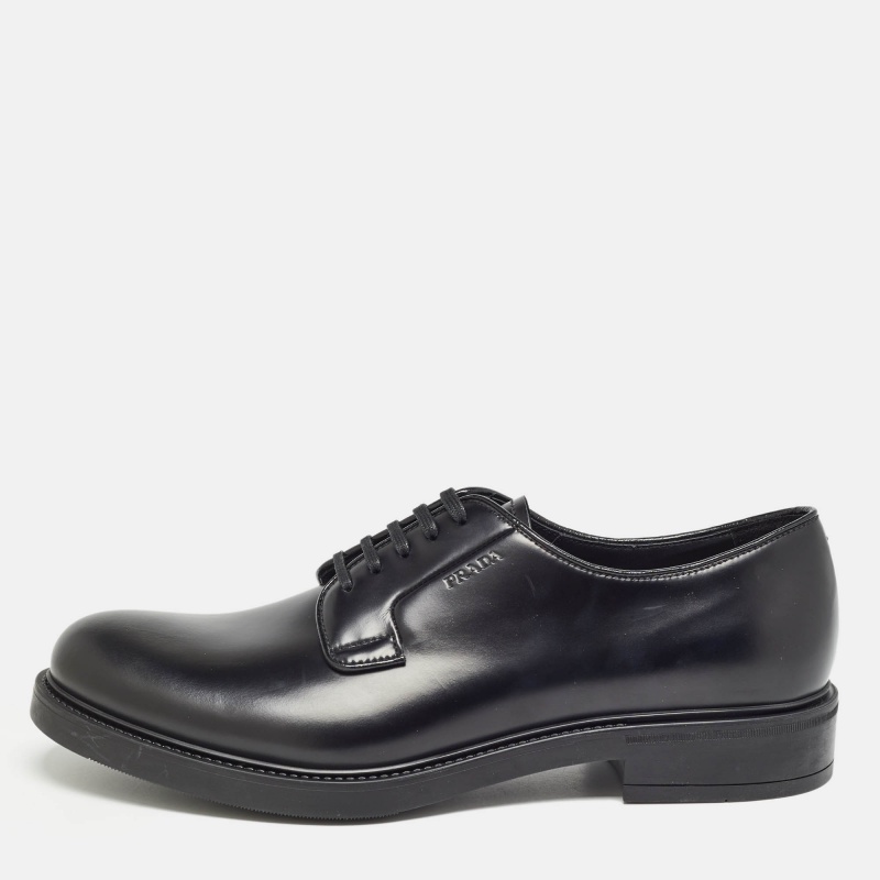 Pre-owned Prada Black Leather Lace Up Oxford Size 42
