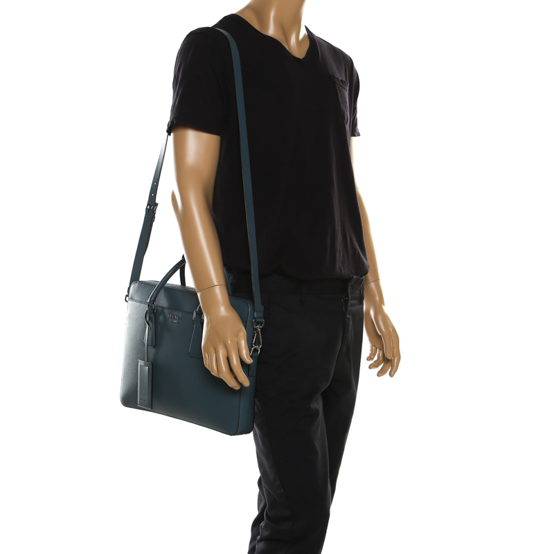 

Prada Marine Blue Saffiano Cuir Leather Briefcase