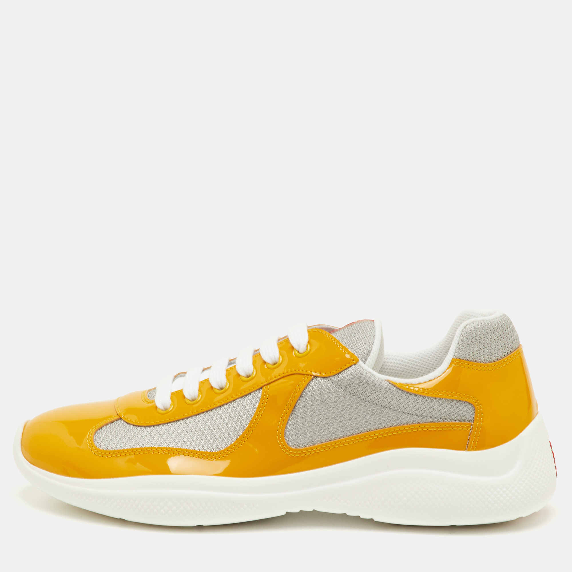 

Prada Sport Size 41.5 Yellow/Grey Mesh and Patent Leather Low Top Sneakers