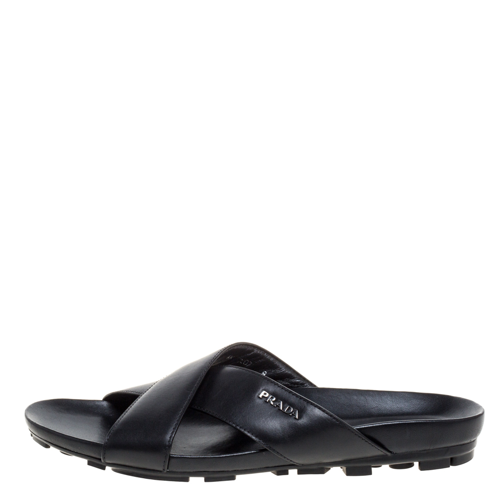 

Prada Sport Black Leather Cross Strap Flat Sandals Size