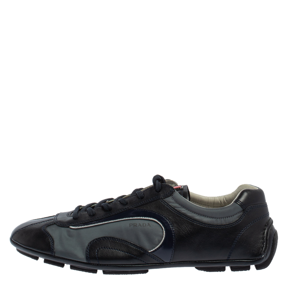 

Prada Sport Navy Blue Leather and Nylon Lace Up Sneakers Size