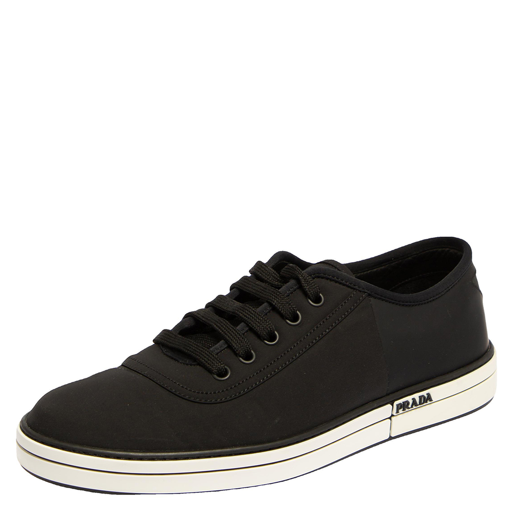 Pre-owned Prada Black Nylon And Rubber Low Top Trainers Size 40
