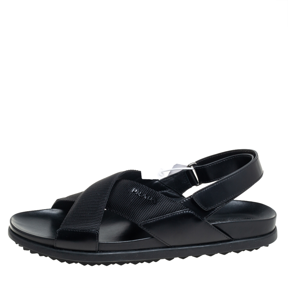 

Prada Sport Black Nylon And Leather Flat Slingback Sandals Size