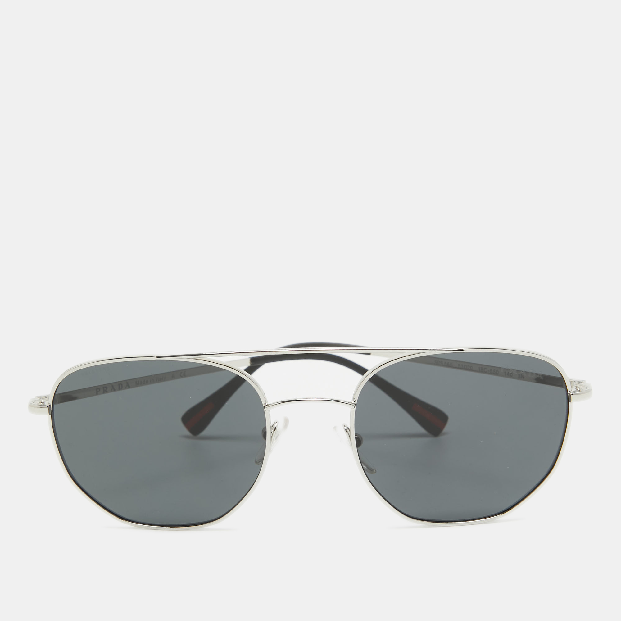 Pre-owned Prada Black/silver Sps 565 Square Sunglasses