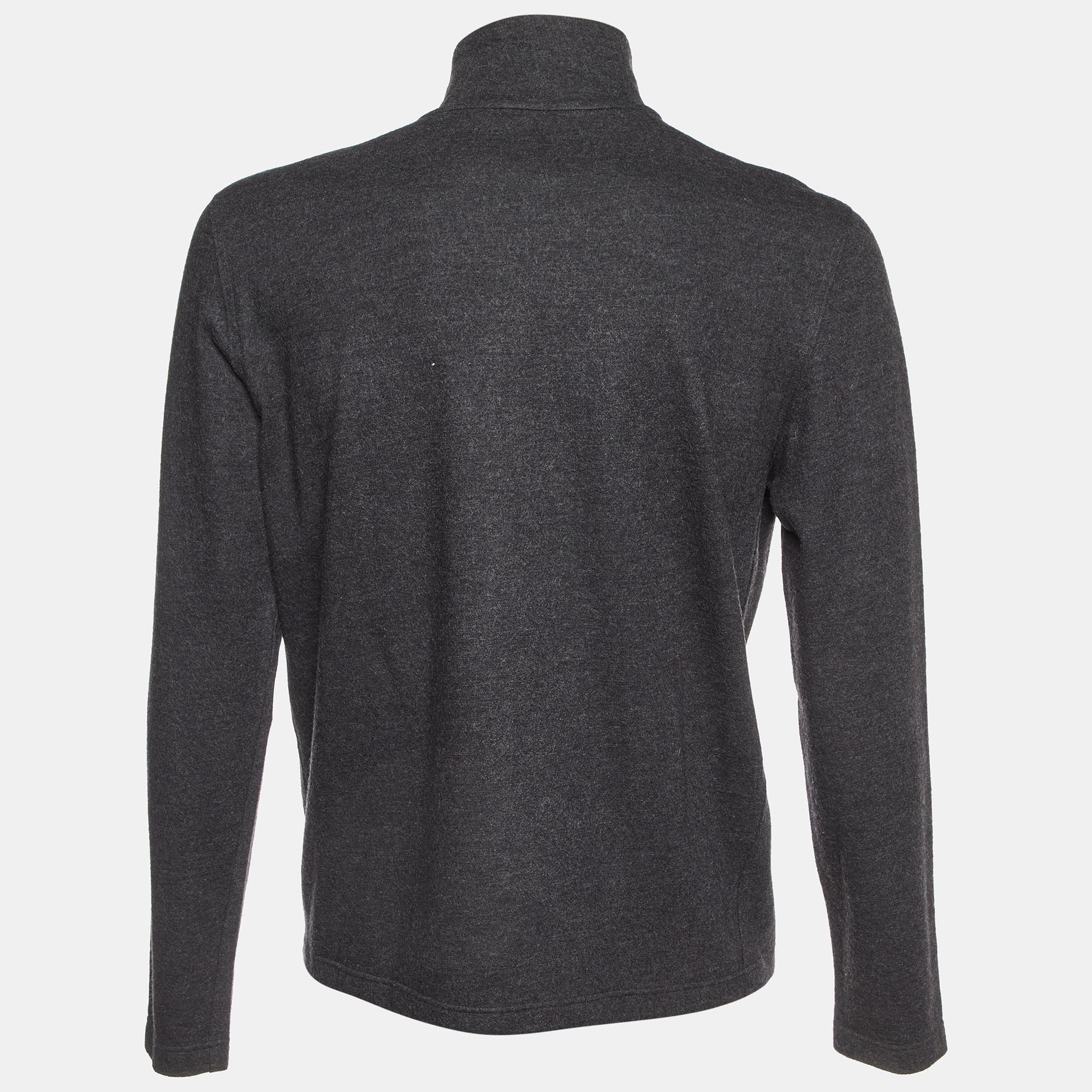 Prada Sport Dark Grey Wool Zip Up Jumper L 