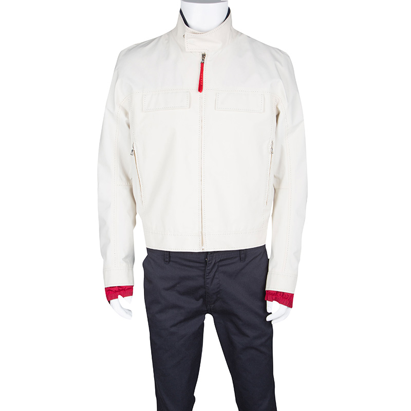 

Prada Sport Off White Gore Tex Contrast Stitch Detail Zip Front Jacket