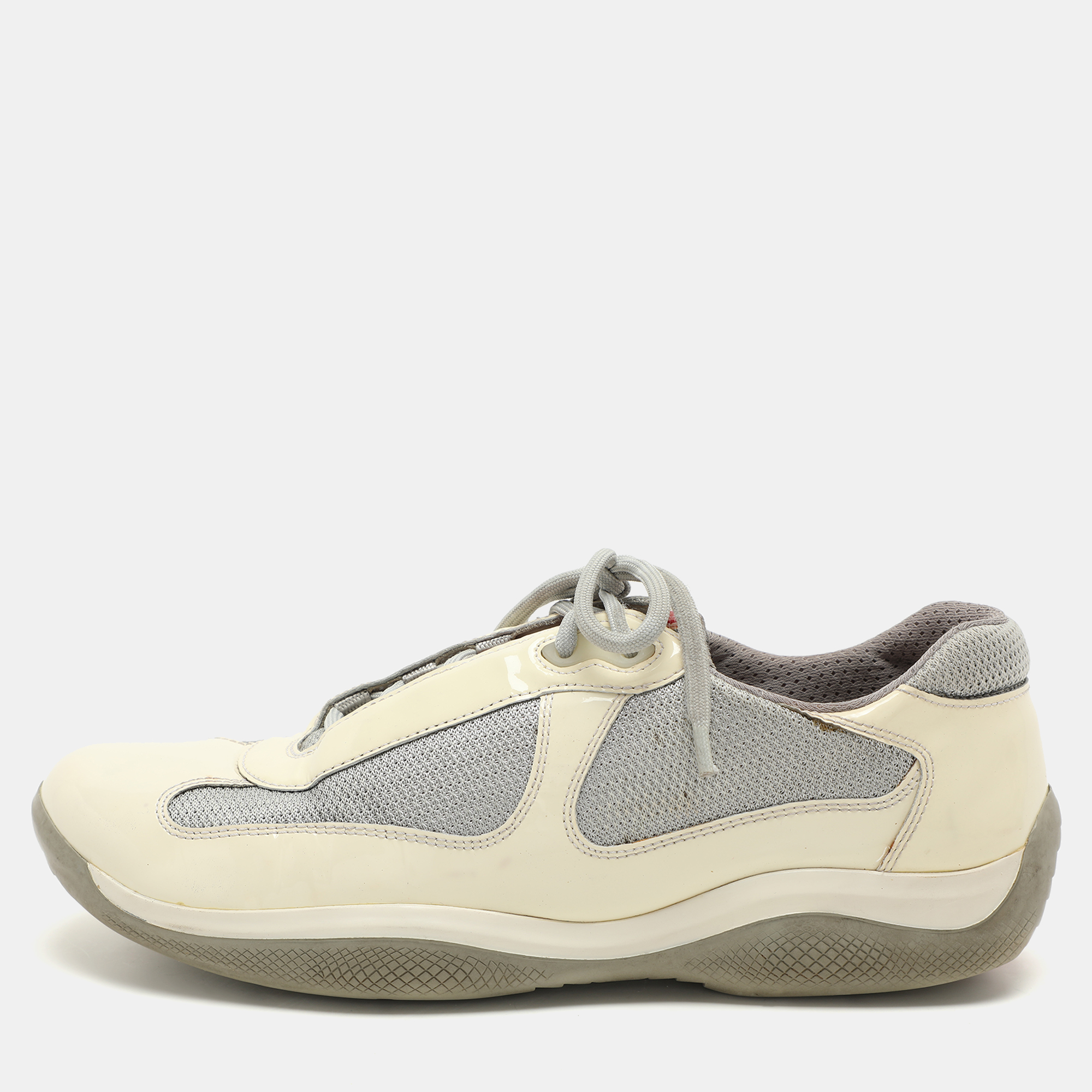 

Prada Sport White/Grey Leather And Mesh America's Cup Low Top Trainer Sneakers Size, Cream