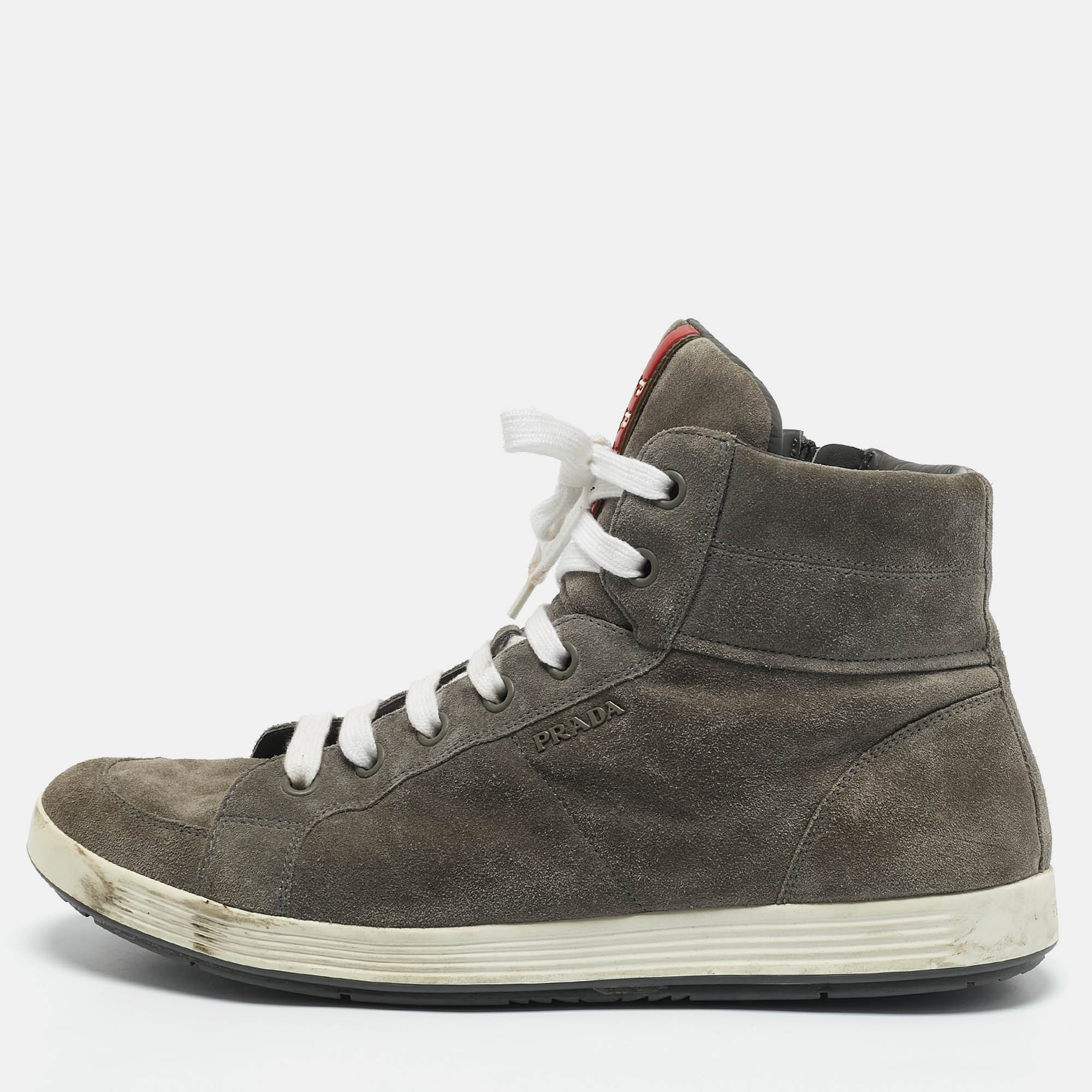 

Prada Sport Grey Suede Leather High Top Sneakers Size 45