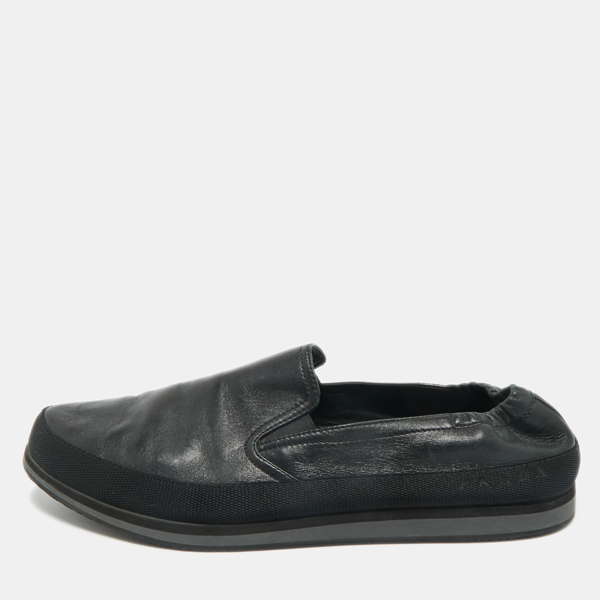 

Prada Sports Black Leather Scrunch Slip On Sneakers Size 46