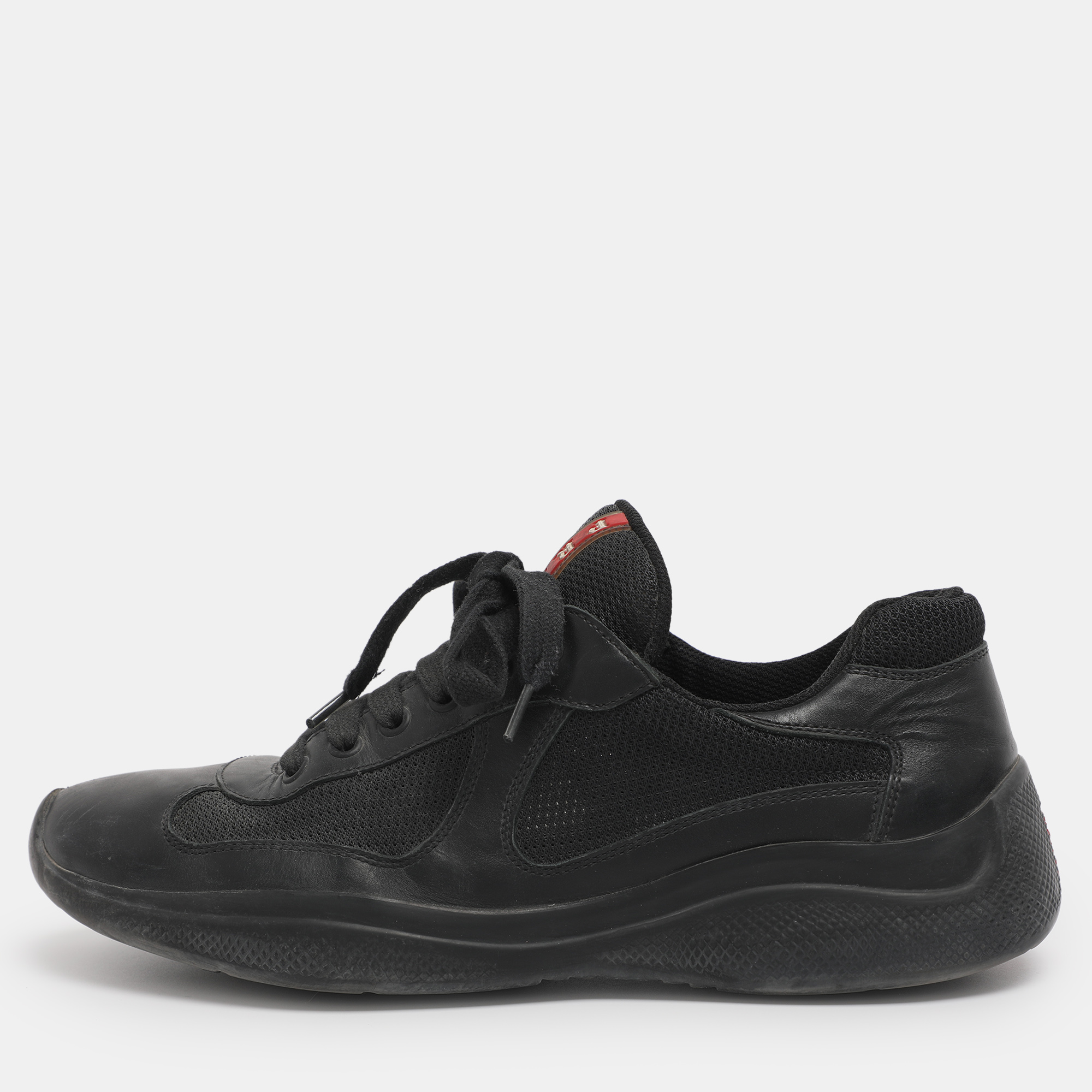 Pre-owned Prada Black Leather And Mesh Low Top Sneakers Size 40