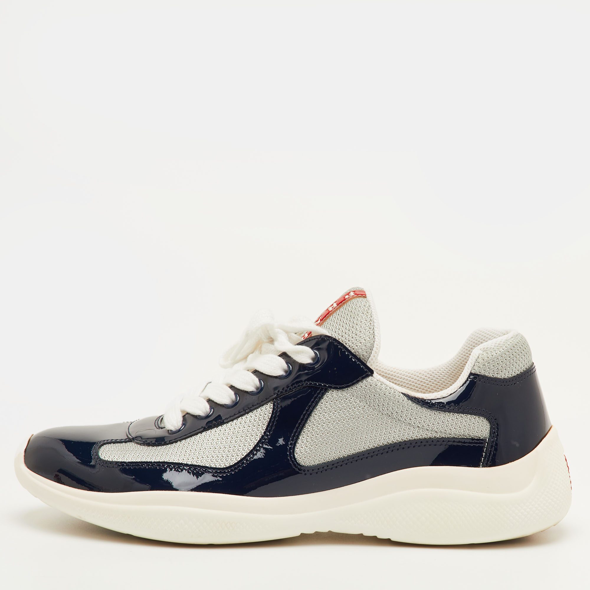

Prada Sport America's Cup Size 41.5 Navy Blue/Grey Patent Leather and Mesh Low Top Sneakers