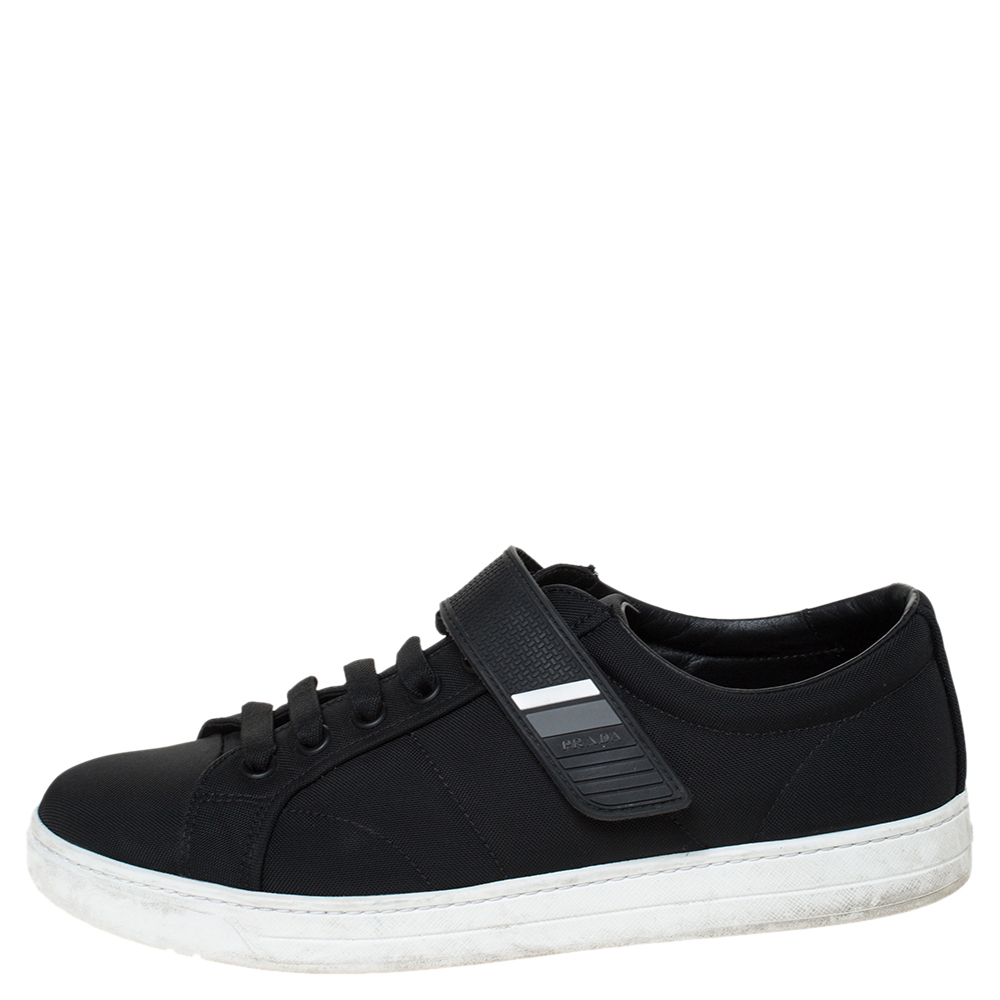 

Prada Sport Black Fabric And Rubber Lace Up And Velcro Sneakers Size