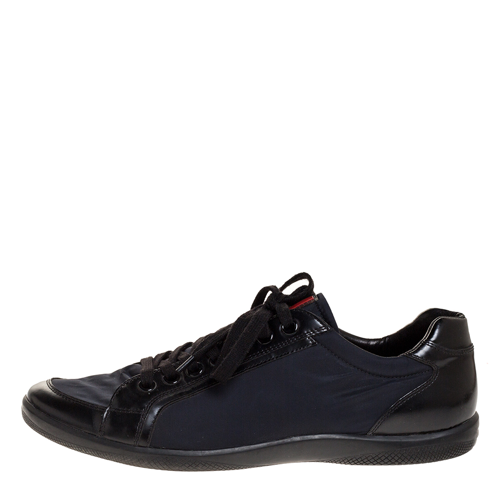 

Prada Sport Black Leather And Nylon Lace Up Sneakers Size