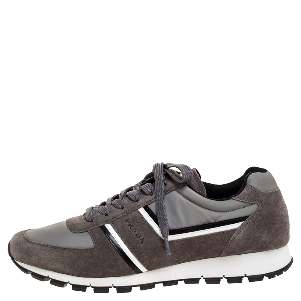 

Prada Sport Grey Suede And Nylon Lace Up Sneakers Size