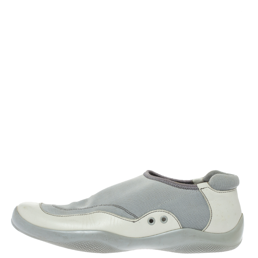 

Prada Sport Cream/Grey Canvas and Leather Slip On Sneakers Size