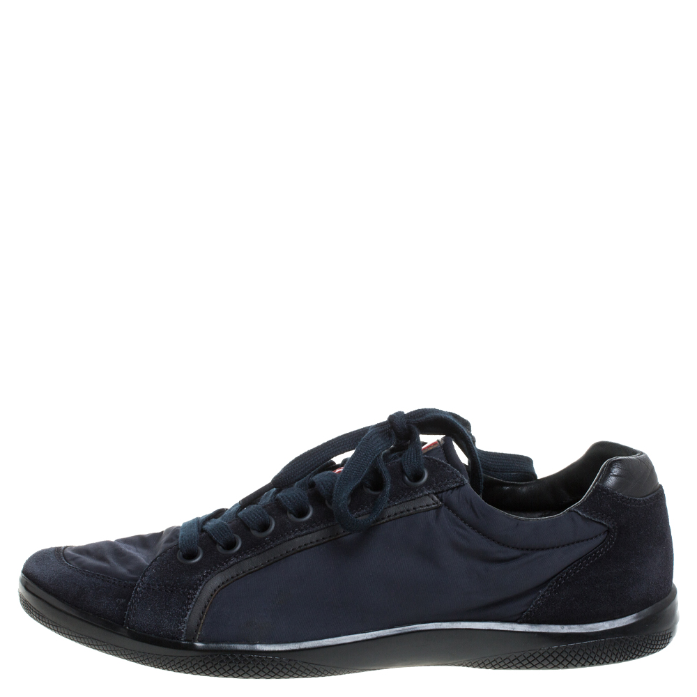 

Prada Sport Navy Blue Nylon and Suede Lace Top Sneakers Size