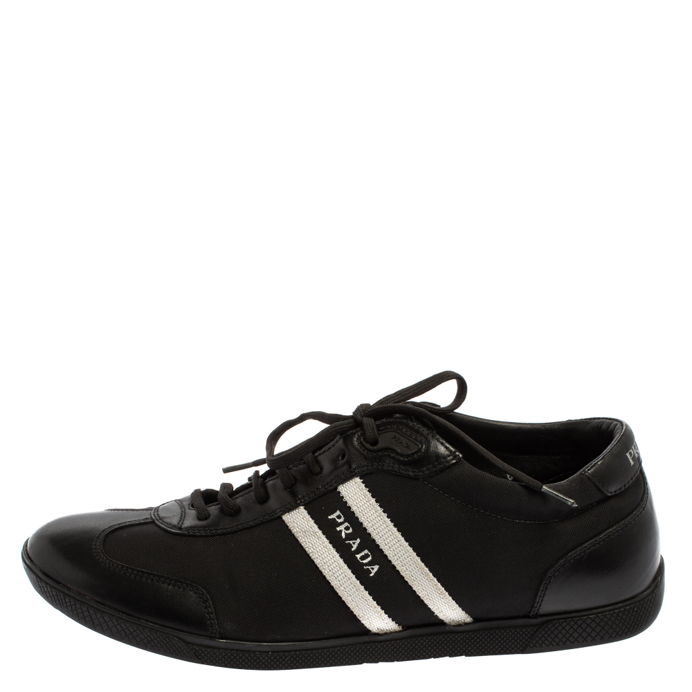 

Prada Black/White Nylon And Leather Low Top Sneakers Size