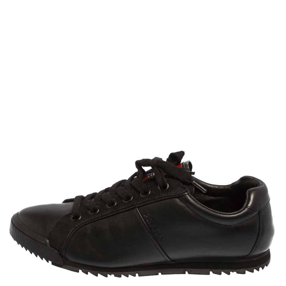 

Prada Sport Black Leather And Suede Low Top Sneakers Size