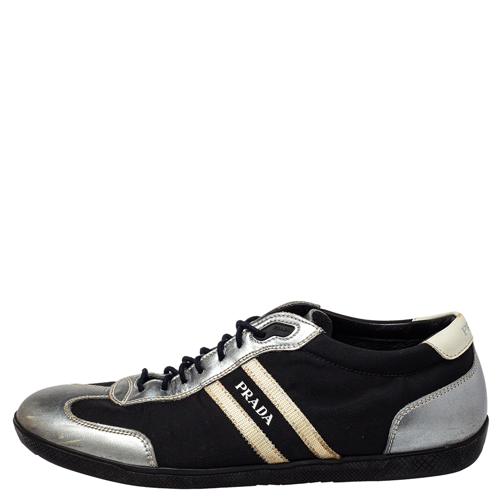

Prada Sport Black/Silver Nylon And Leather Low Top Sneakers Size