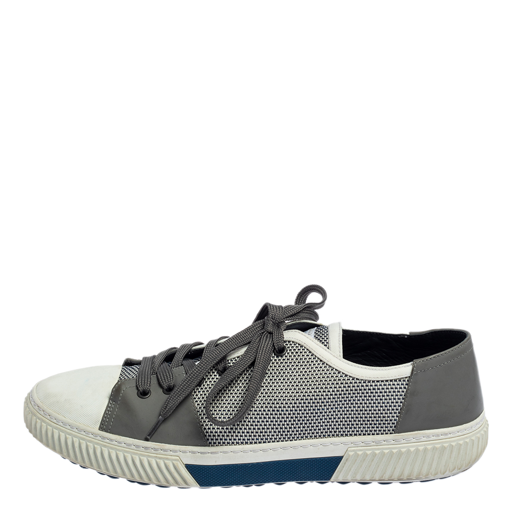 

Prada Sport White/Grey Nylon Knit And Rubber Lace Up Sneakers Size