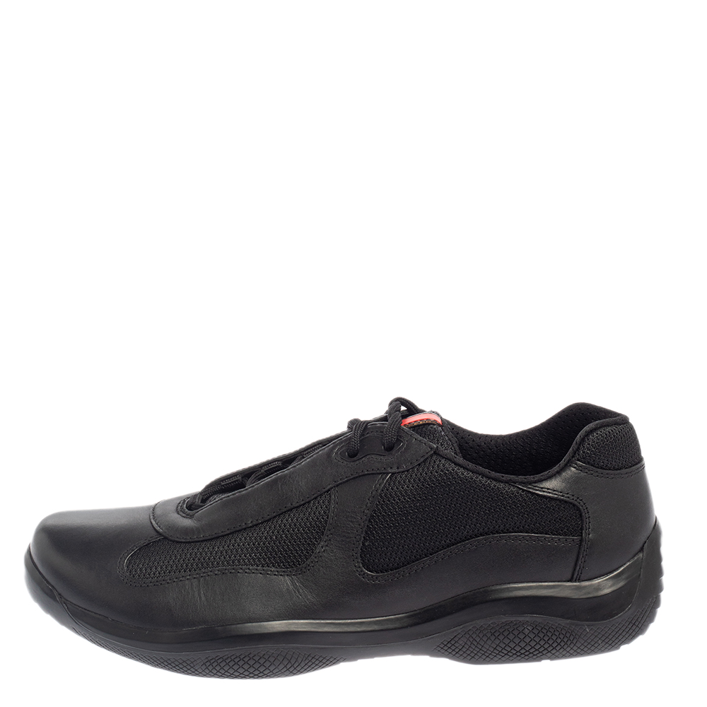 

Prada Sport Black Leather And Mesh Lace Up Sneakers Size
