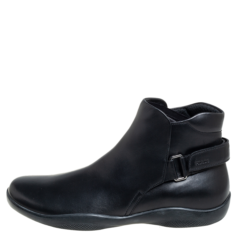 

Prada Sport Black Leather Velcro Strap Ankle Boots Size