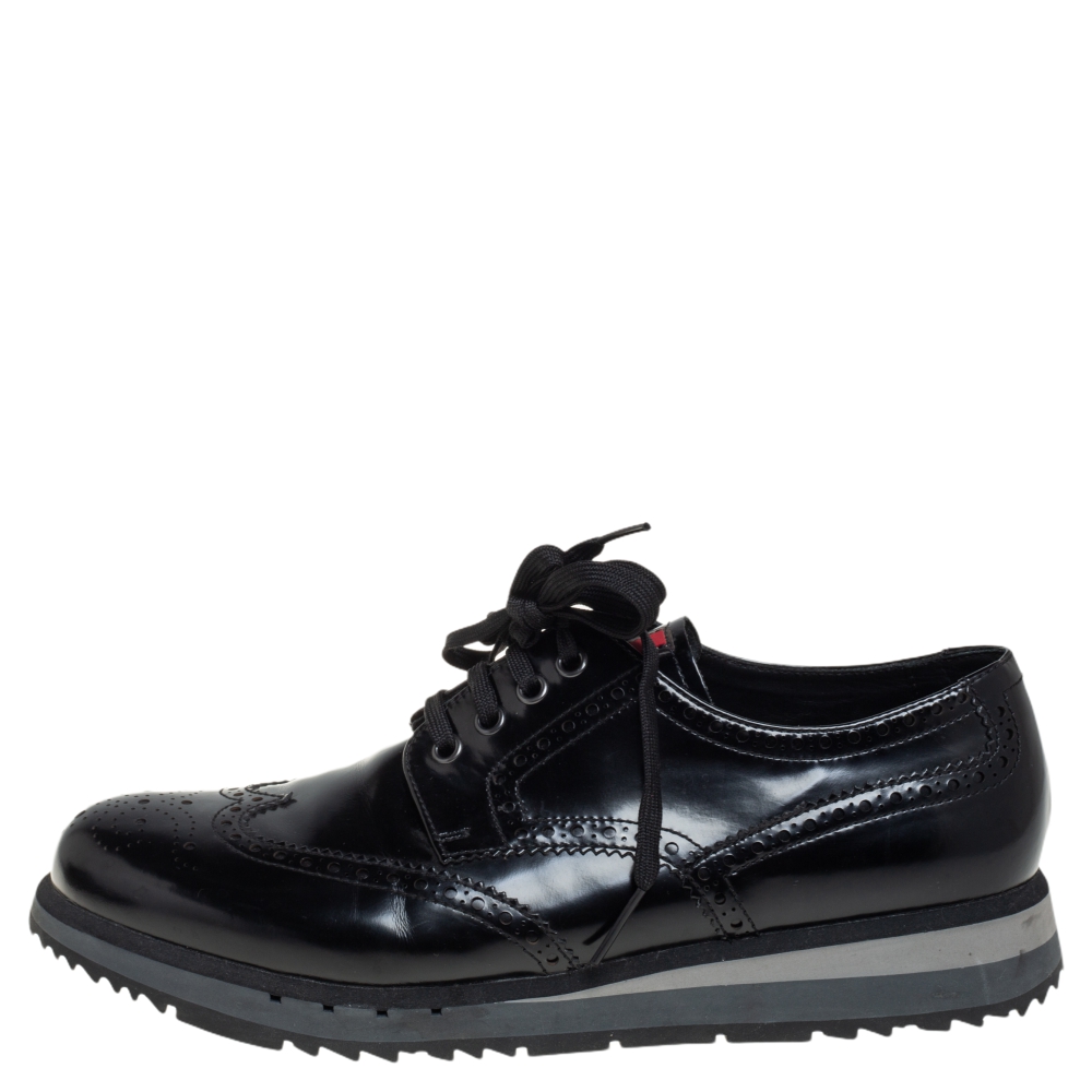 

Prada Sport Black Brogue Leather Lace Up Derby Size