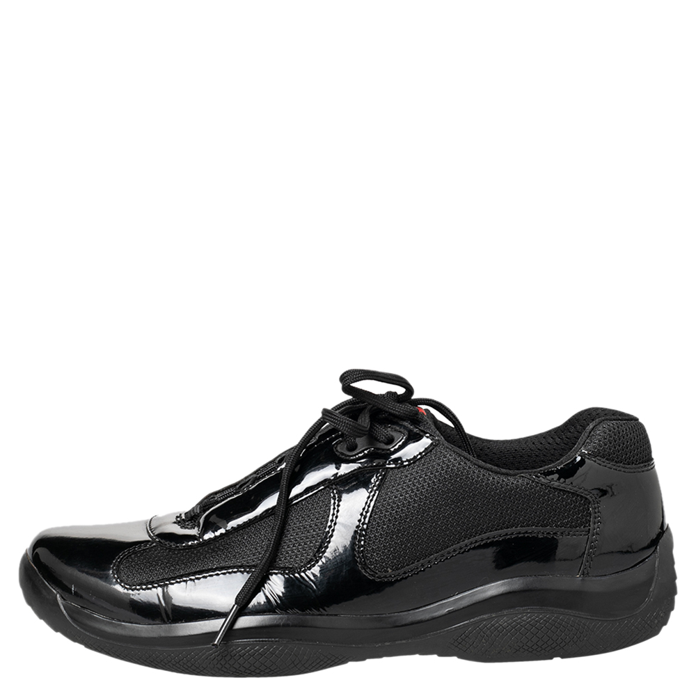 

Prada Sport Black Patent Leather And Mesh Low Top Sneakers Size