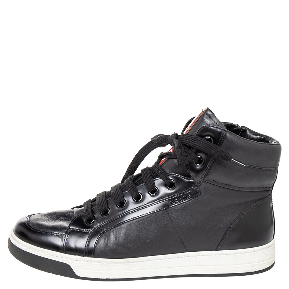 

Prada Sport Black Leather High Top Sneakers Size