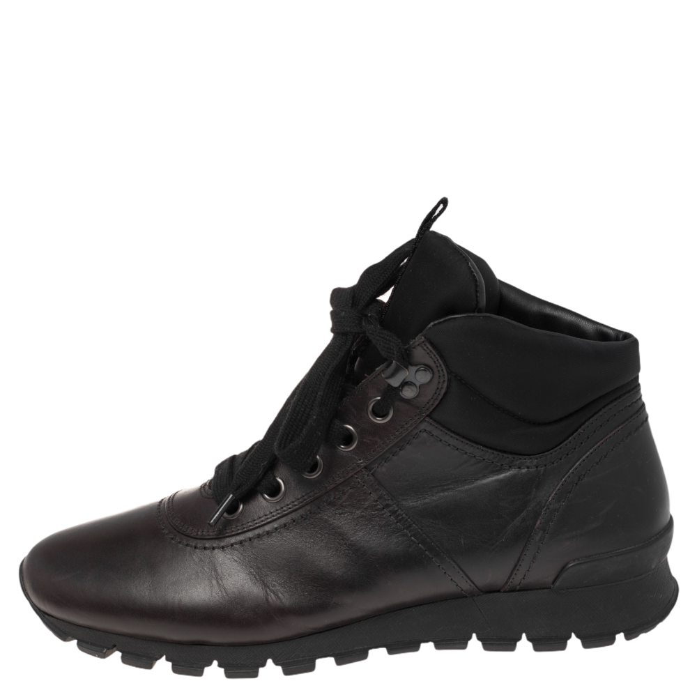 

Prada Sport Dark Brown Leather High Top Sneakers Size