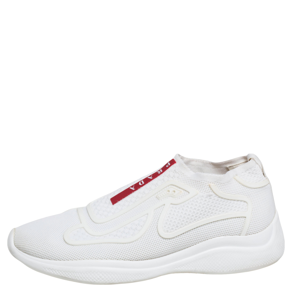 

Prada Sports White Mesh And Rubber Trim Americas Cup Slip On Sneakers Size