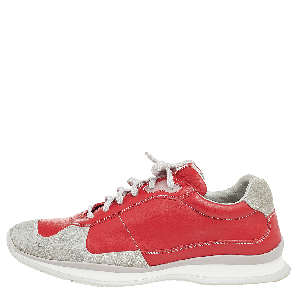 

Prada Sport Red/Grey Leather And Suede Low Top Sneakers Size