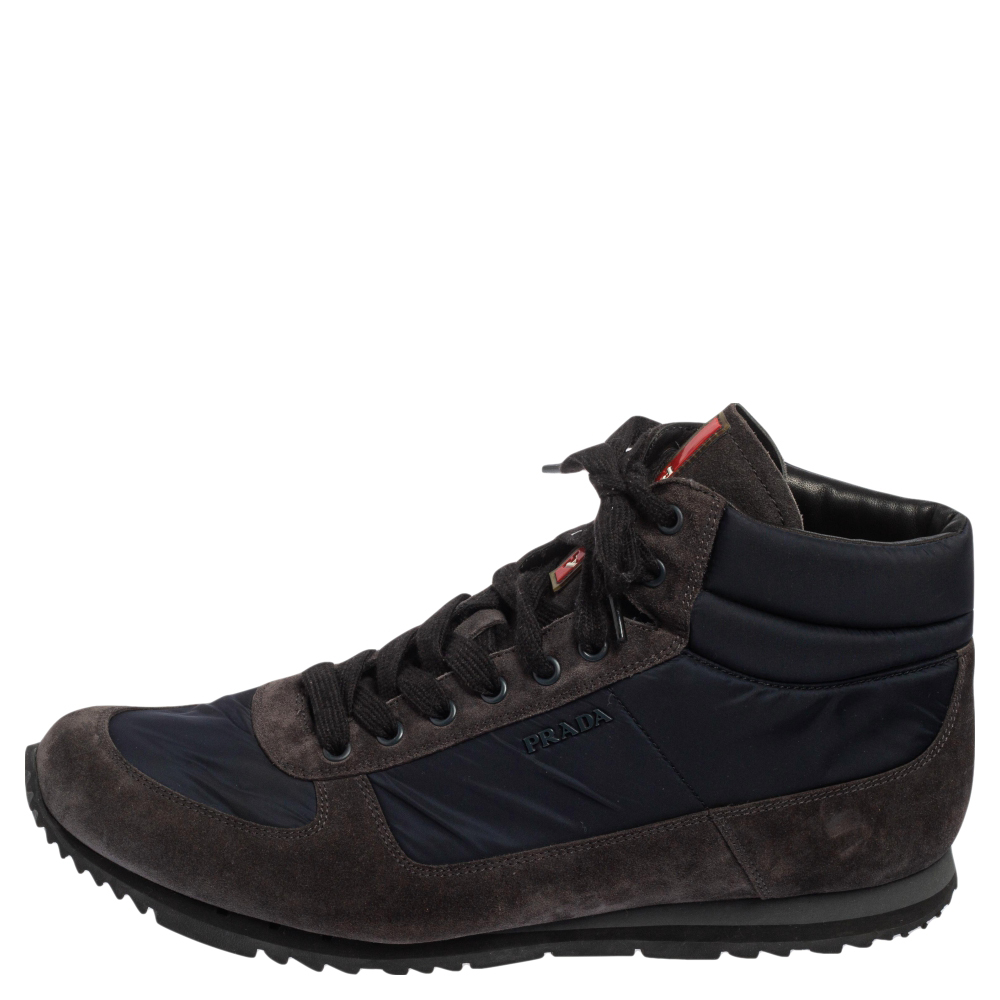 

Prada Sport Grey/Blue Nylon and Suede High Top Sneakers Size