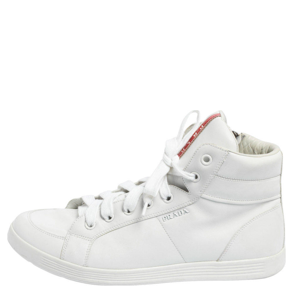 

Prada Sport White Leather High Top Sneakers Size