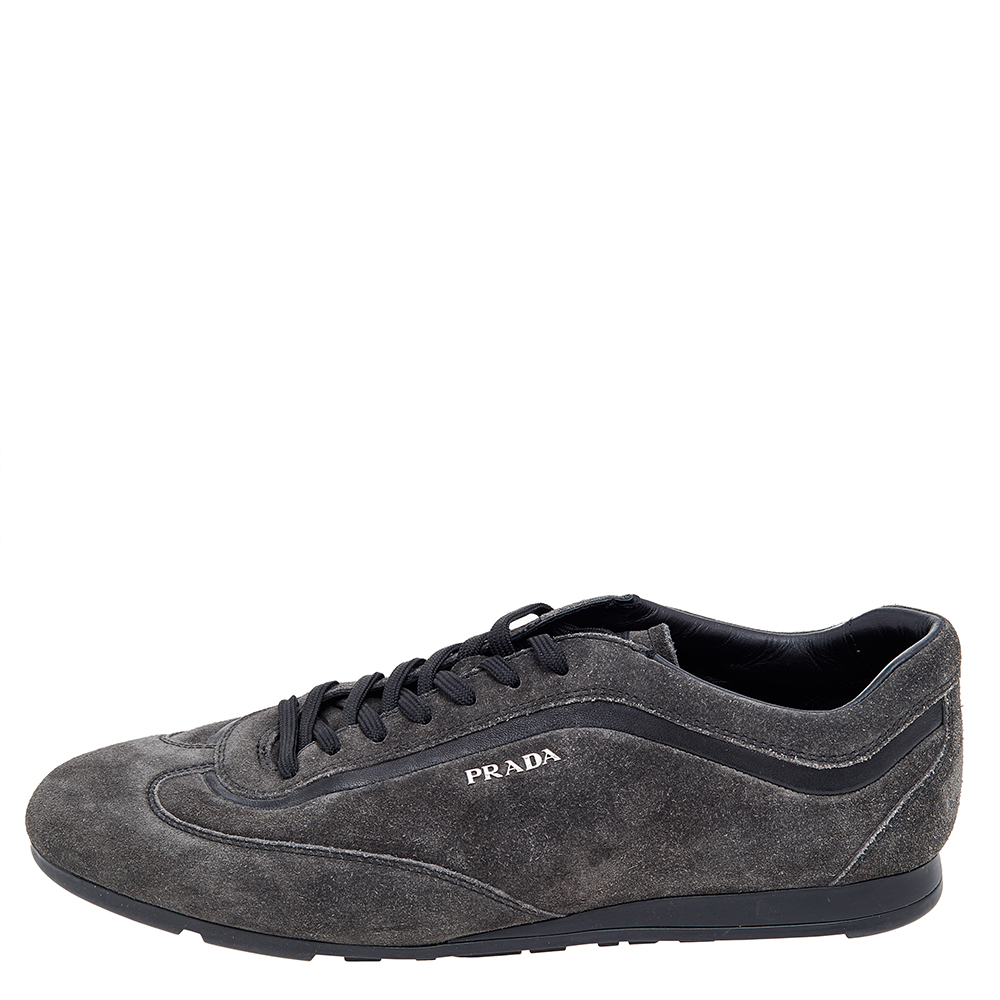 

Prada Sport Grey/Black Suede and Leather Low Top Sneakers Size