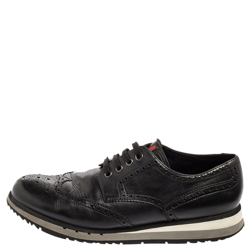 

Prada Black Leather Brogue-Oxford Sneakers Size