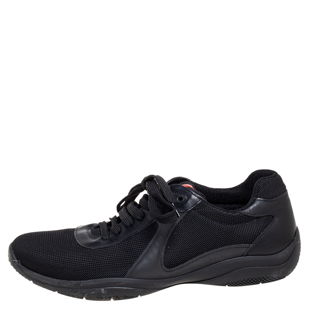 

Prada Black Leather And Mesh Lace Up Sneakers Size
