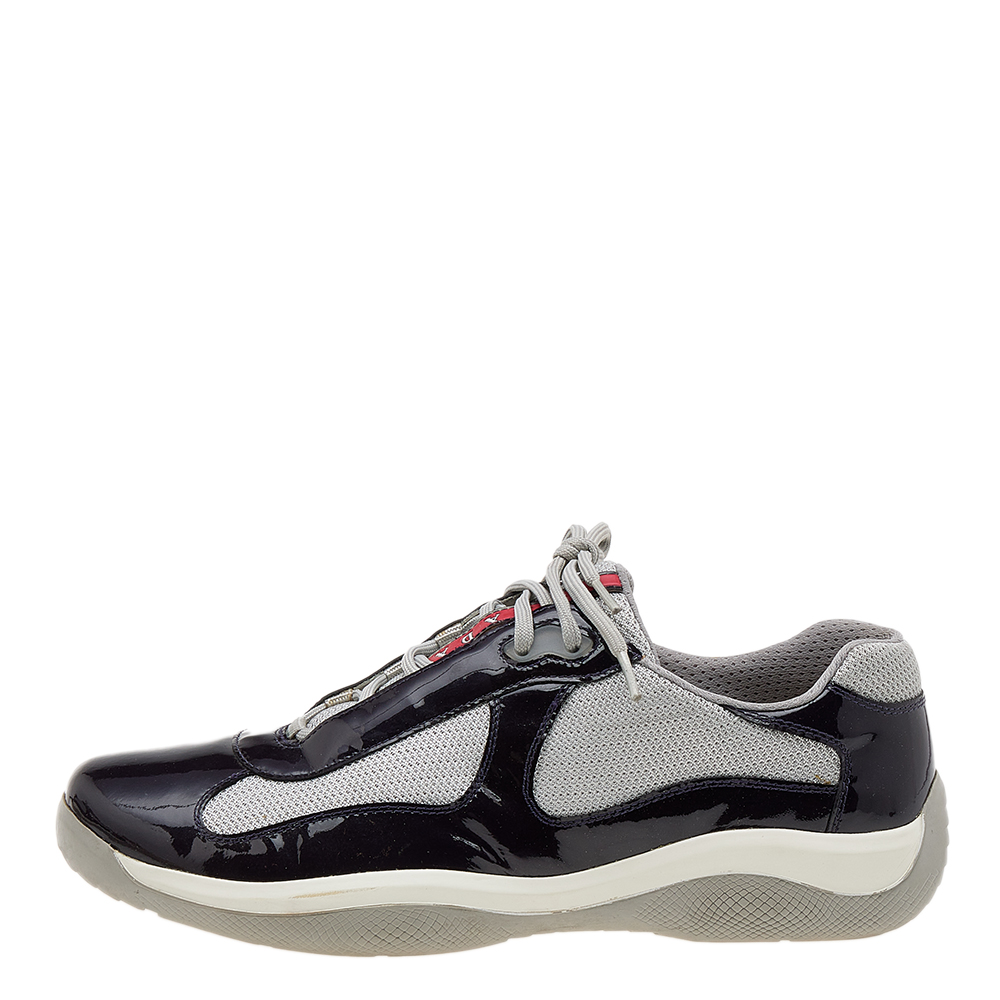 

Prada Sport Grey/Purple Mesh And Patent Leather Low Top Sneakers Size