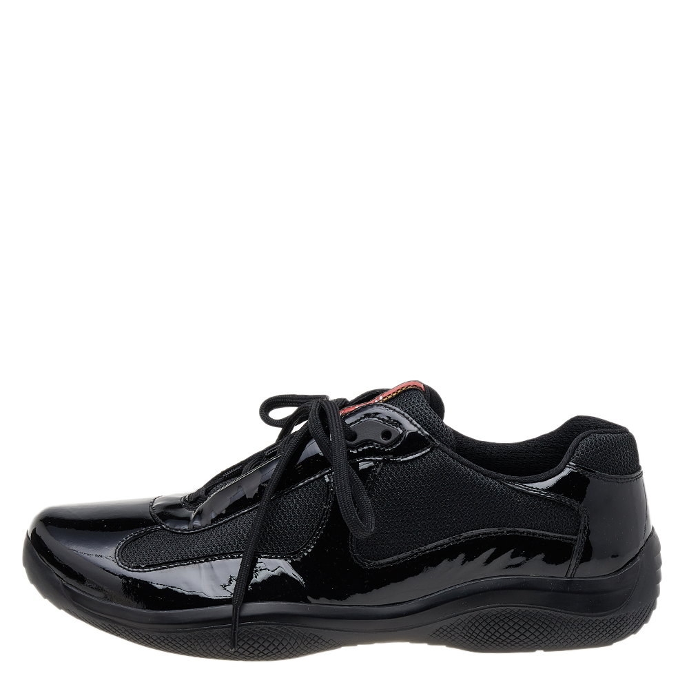 

Prada Sport Black Patent Leather And Mesh Low Top Sneakers Size