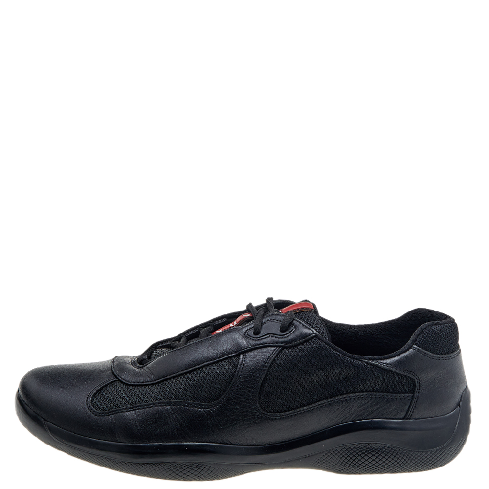 

Prada Sport Black Leather And Knit Fabric Low Top Sneakers Size