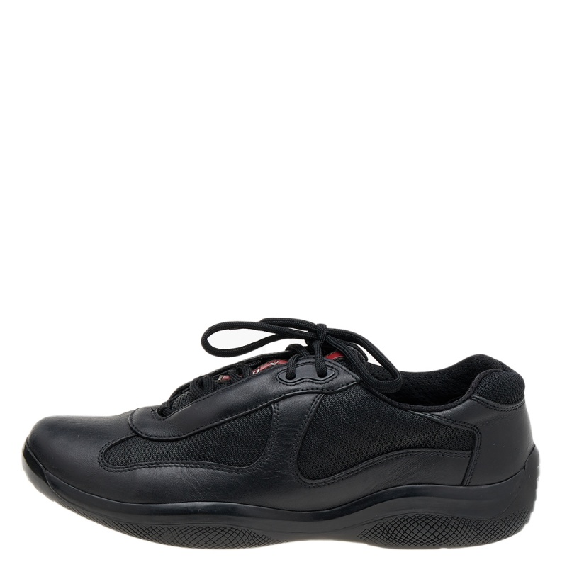 

Prada Sport Black Leather And Knit Fabric Low Top Sneakers Size