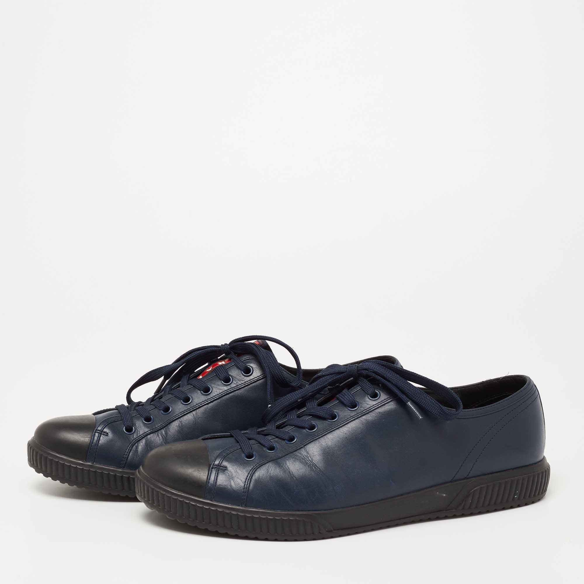 

Prada Sport Navy Blue/Black Leather Lace-Up Sneakers Size