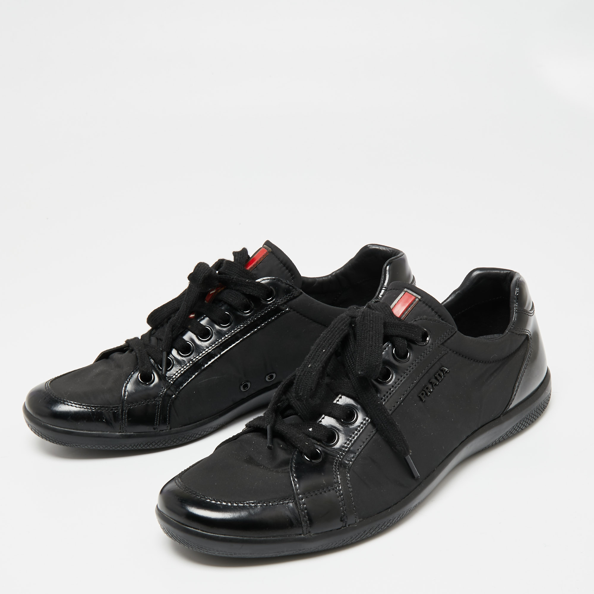 

Prada Sport Black Leather And Fabric Low Top Sneakers Size