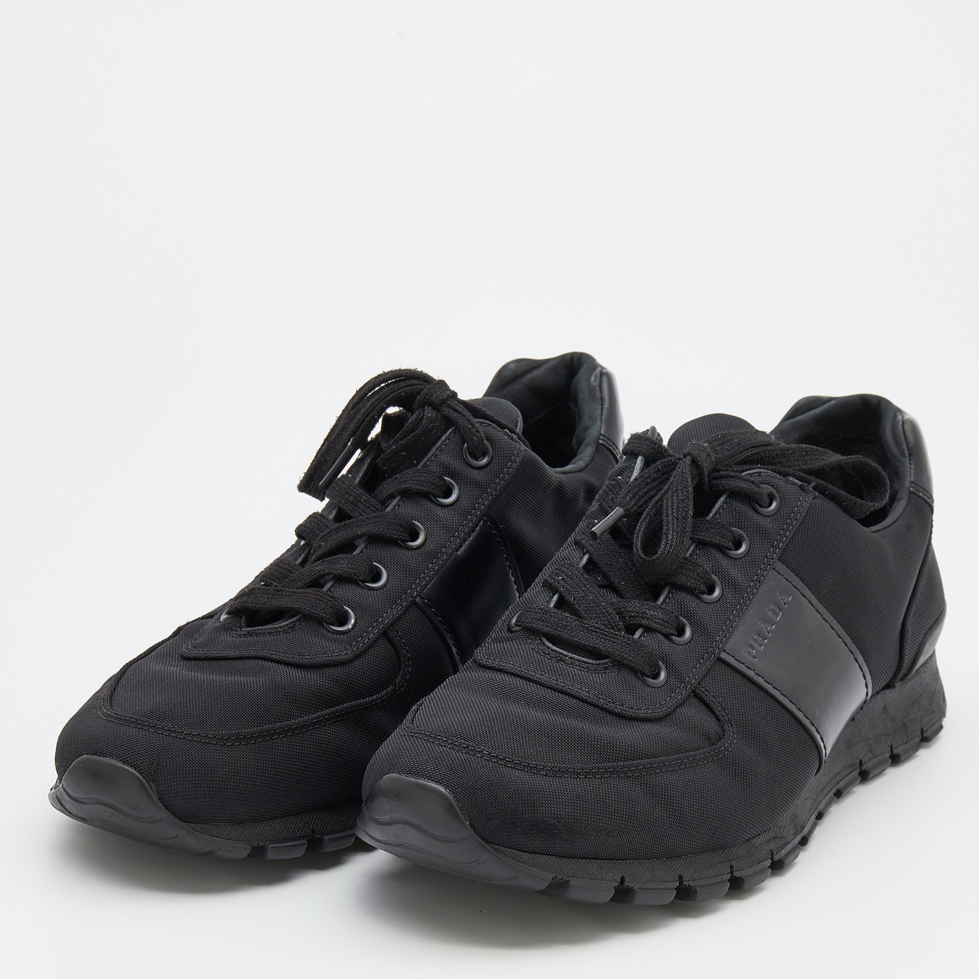 

Prada Sport Black Leather And Fabric Low Top Sneakers Size